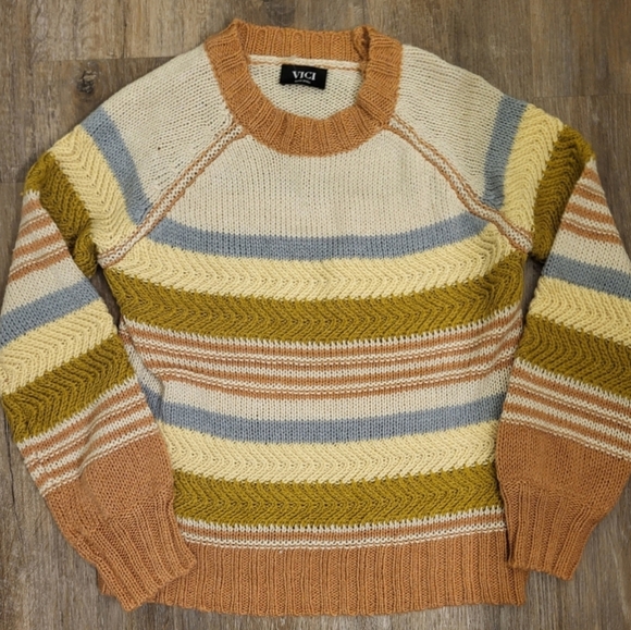 Vici Raglan Sleeve Knit Sweater Mustard Multi Size XSMALL (Oversized) - Picture 2 of 9